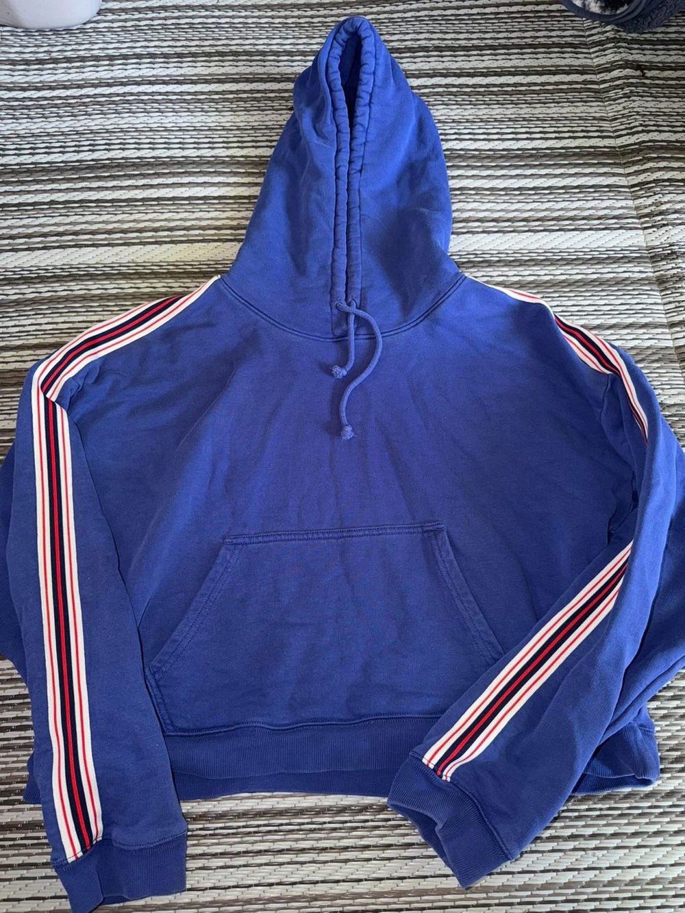 TNA Women's Royal Blue Hoodie with Red-White Stripe Sleeve Tape